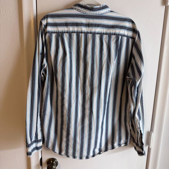 Mens Size L American Eagle White/Gray/Blue Stripe 100% Cotton LS Button Down EUC - Picture 4 of 6